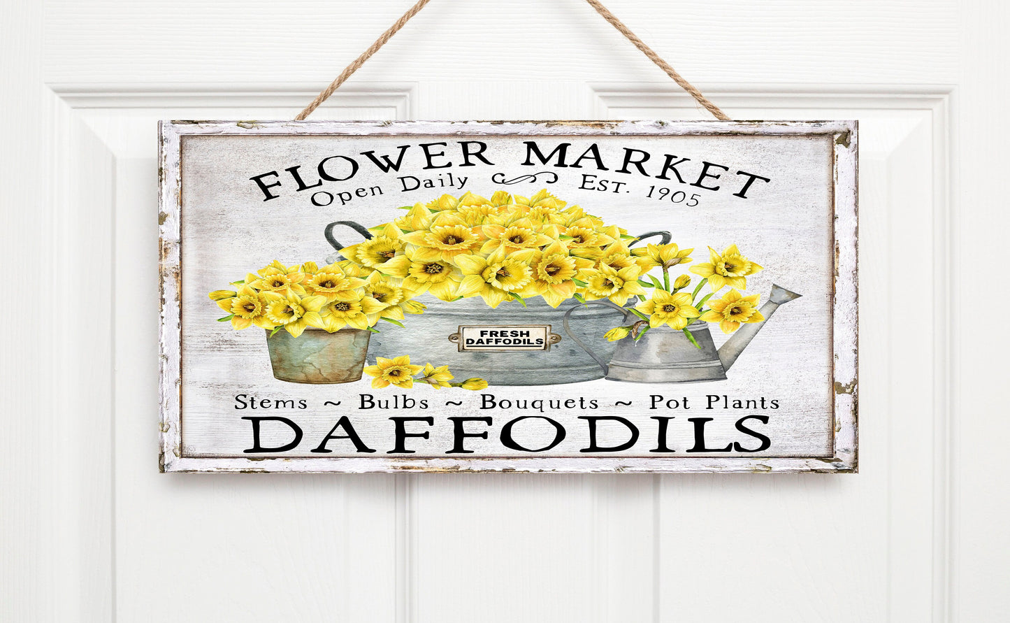 Flower Market Daffodils Printed Handmade Wood Sign