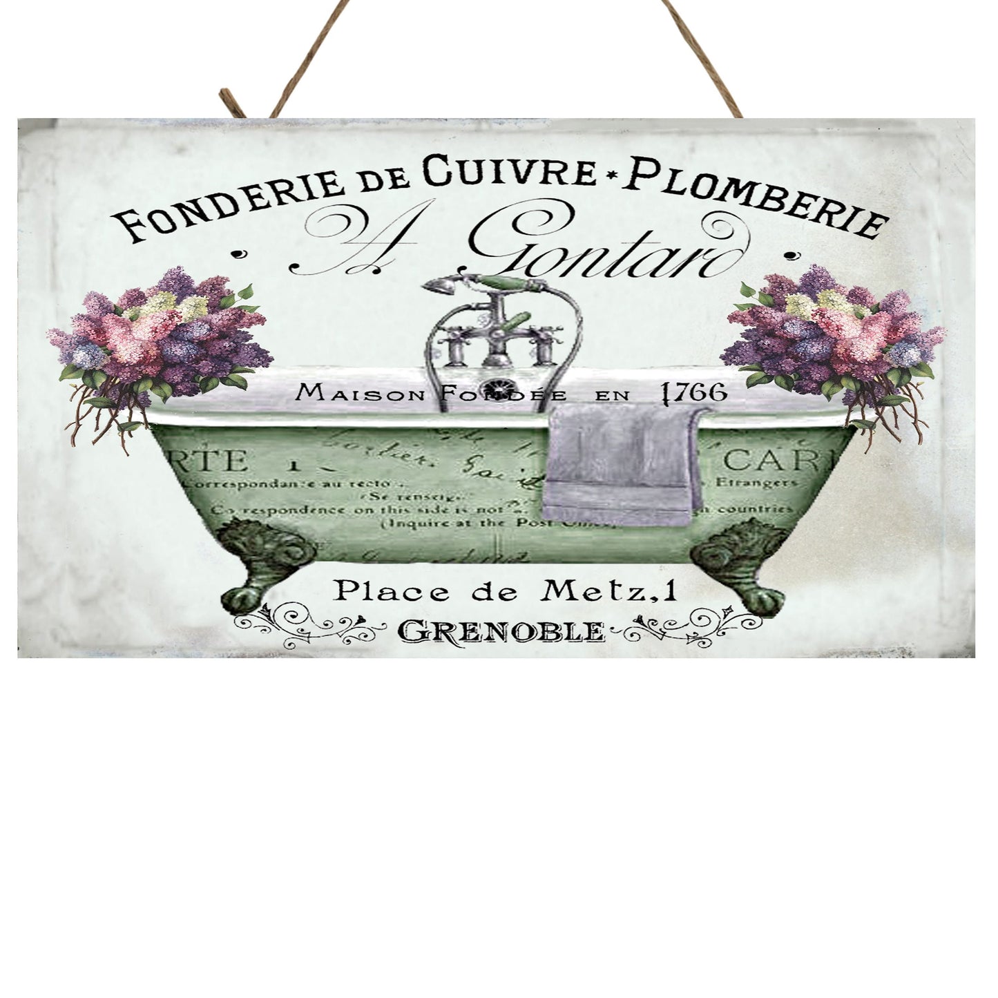 French Bath Printed Handmade Wood Sign