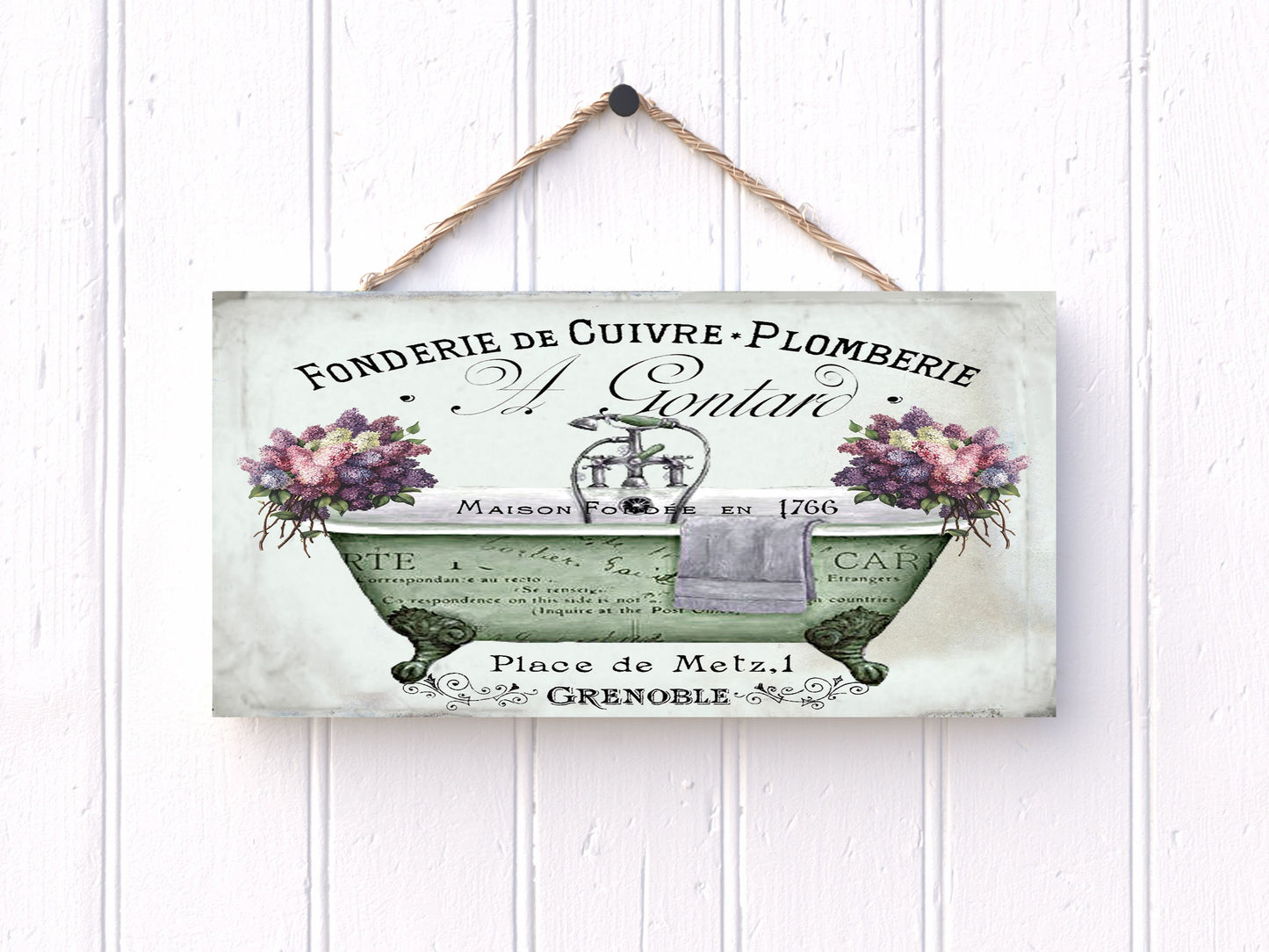 French Bath Printed Handmade Wood Sign