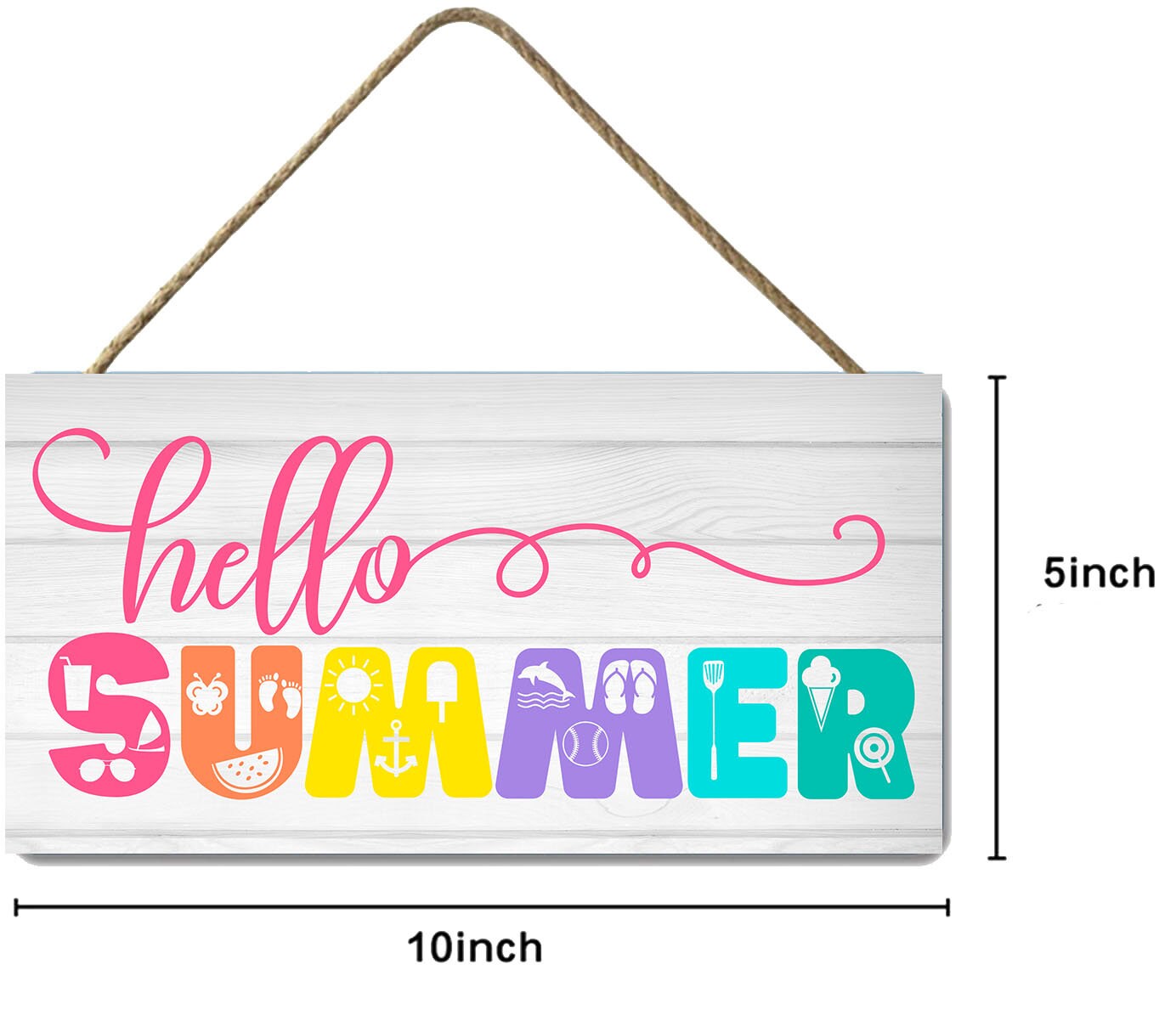 Hello Summer Alphabet Printed Handmade Wood Sign