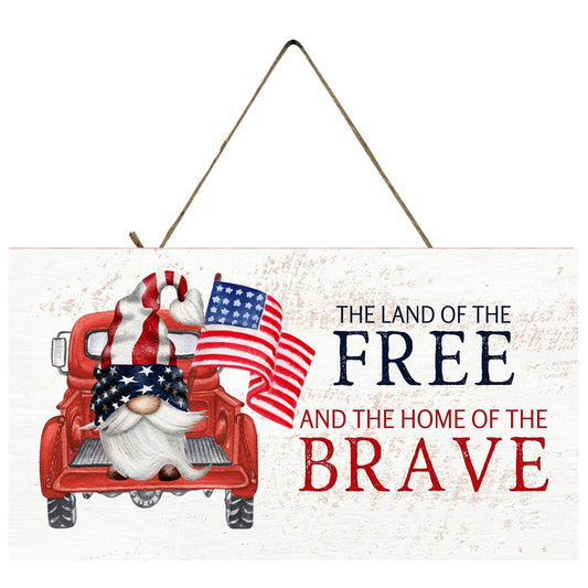 Land of the Free Home of the Brave Gnome Printed Handmade Wood Sign