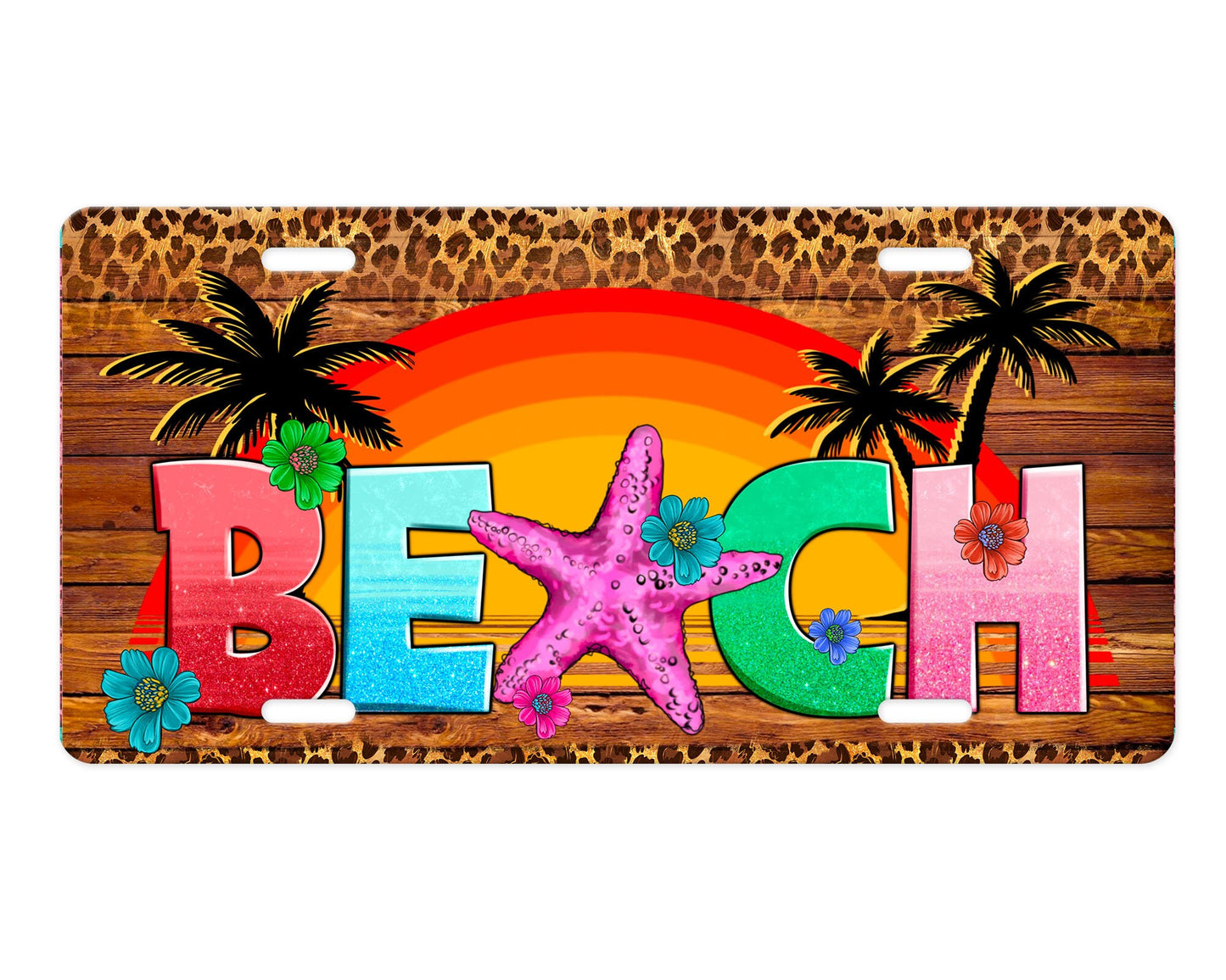 Leopard Print Beach Aluminum Front License Plate