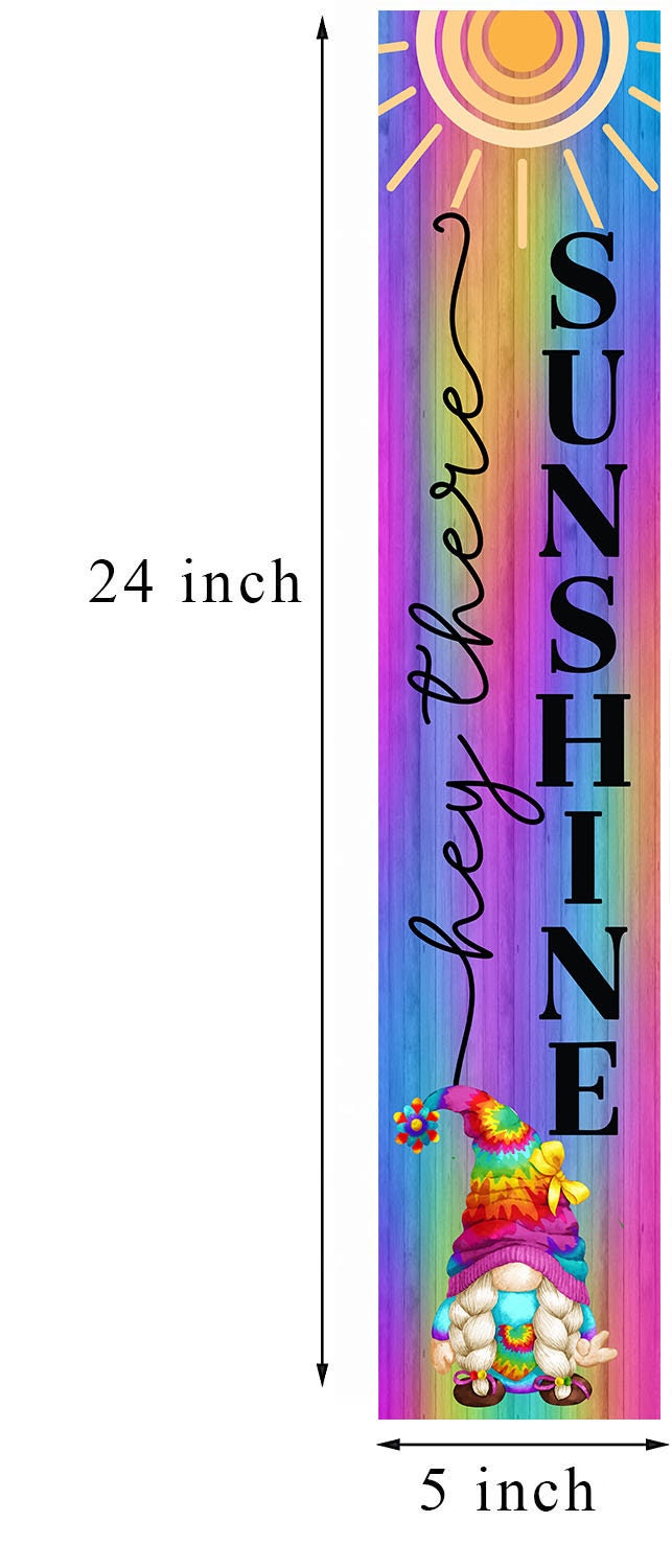 24 Inch (2 Foot Tall) Rainbow Gnome Hey There Sunshine Vertical Wood Print Sign