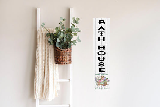 24 Inch (2 Foot Tall) Bath House Vertical Wood Print Sign