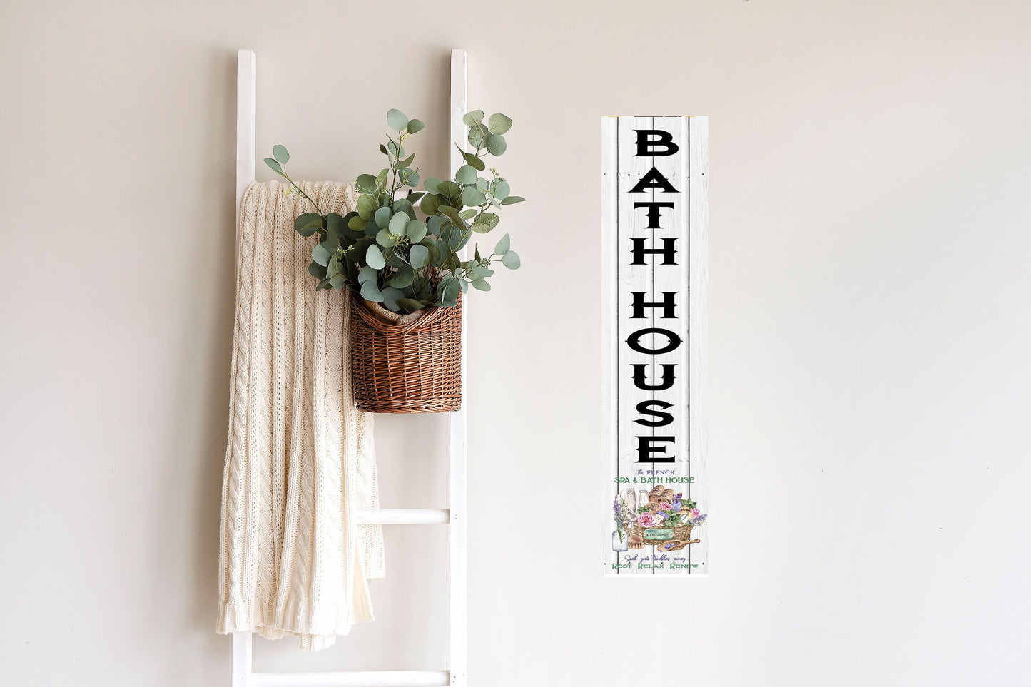 24 Inch (2 Foot Tall) Bath House Vertical Wood Print Sign