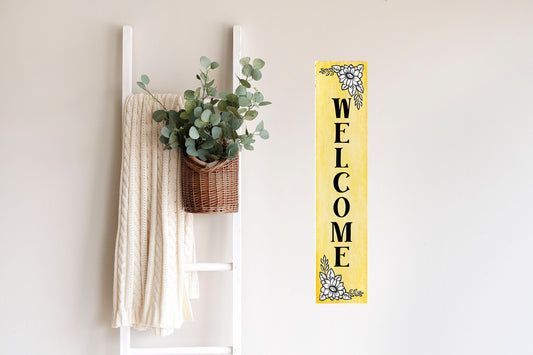 24 Inch (2 Foot Tall) Yellow Welcome Vertical Wood Print Sign