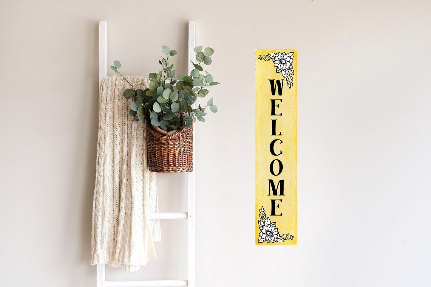 24 Inch (2 Foot Tall) Yellow Welcome Vertical Wood Print Sign