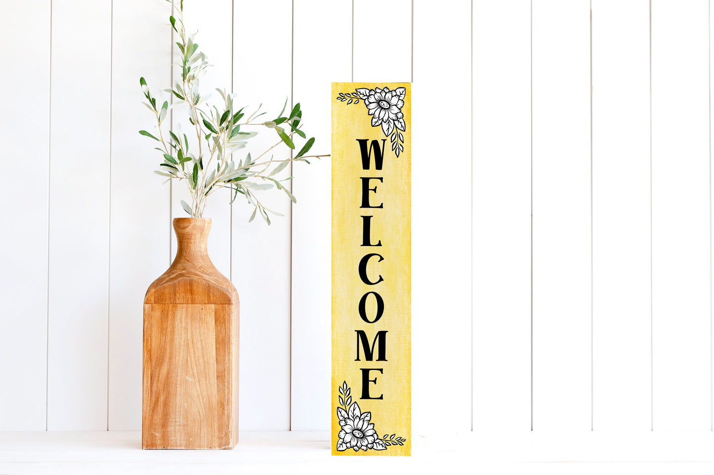 24 Inch (2 Foot Tall) Yellow Welcome Vertical Wood Print Sign