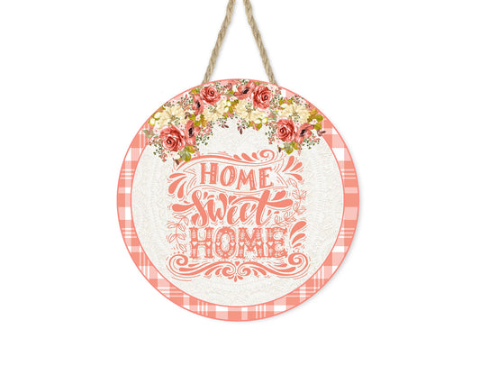 Peach Floral Home Sweet Home Round Printed Handmade Wood Sign