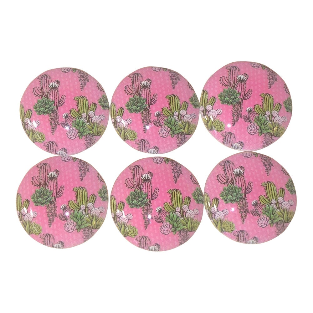 Set of 6 Pink Cactus Wood Cabinet Knobs