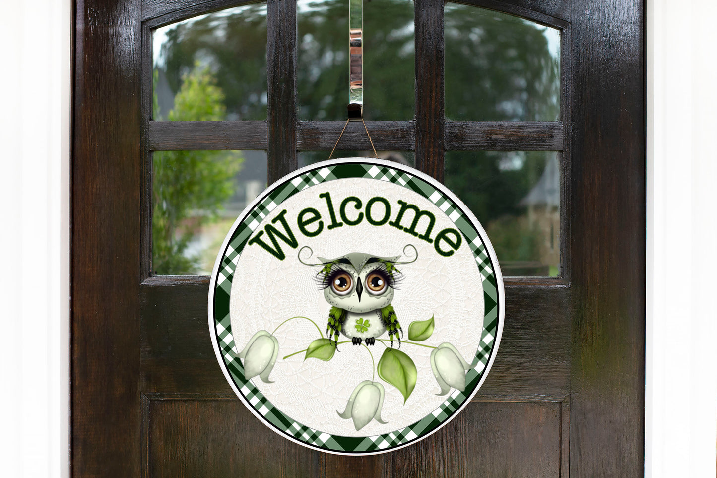 Welcome Owl Round Printed Handmade Wood Sign
