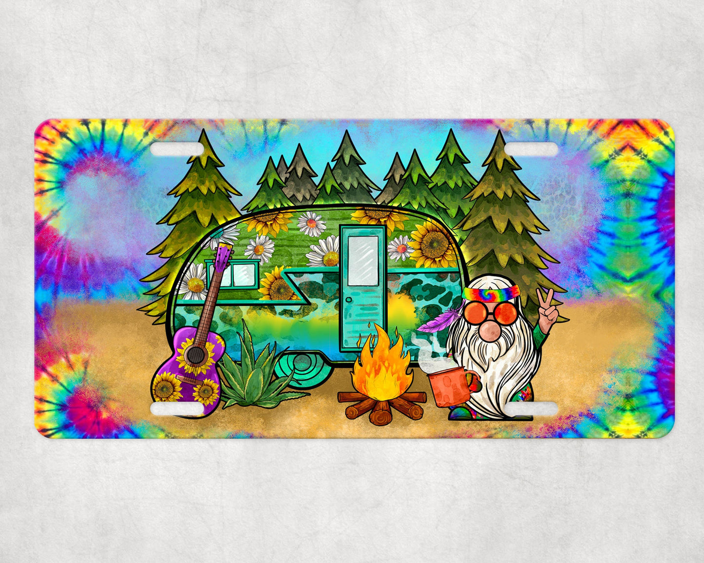 Hippie Soul Camping Gnomes Aluminum Front License Plate