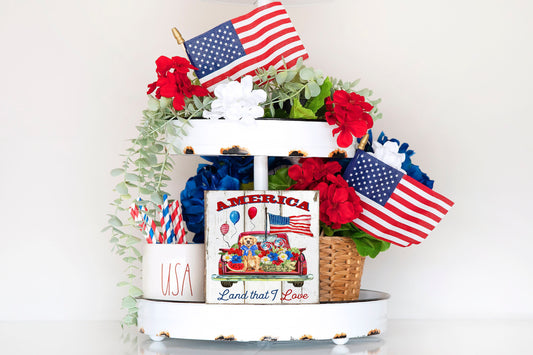 America Land That I Love Patriotic Printed Handmade Wood  Mini Sign