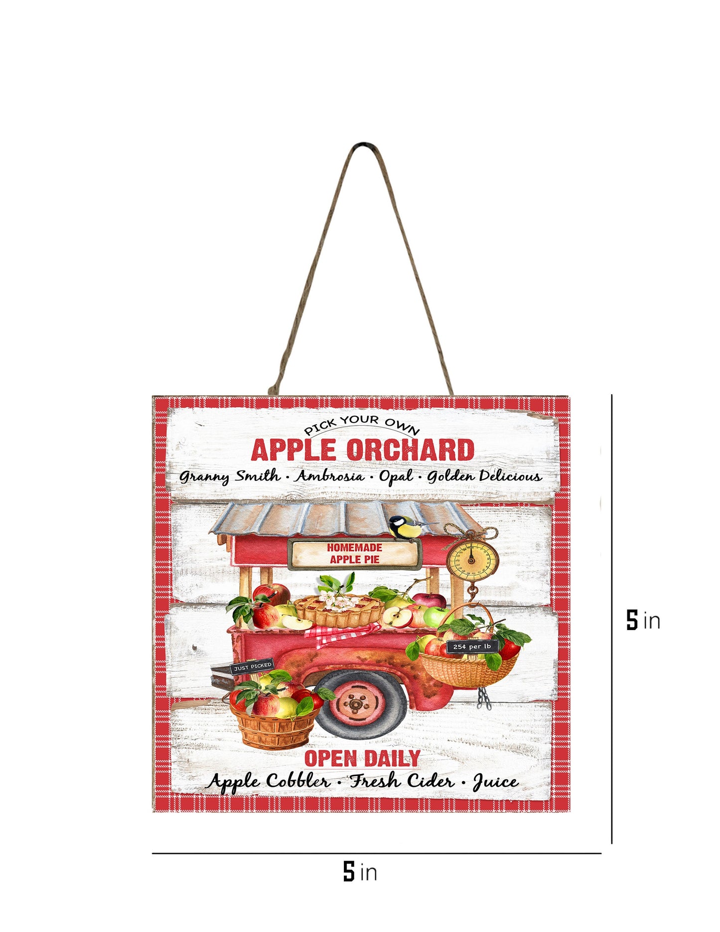 Apple Orchard Cart Printed Handmade Wood  Mini Sign