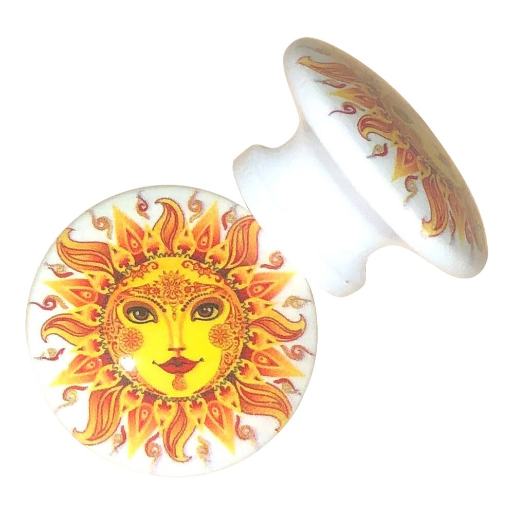 Set of 6 Flaming Sun Wood Cabinet Knobs