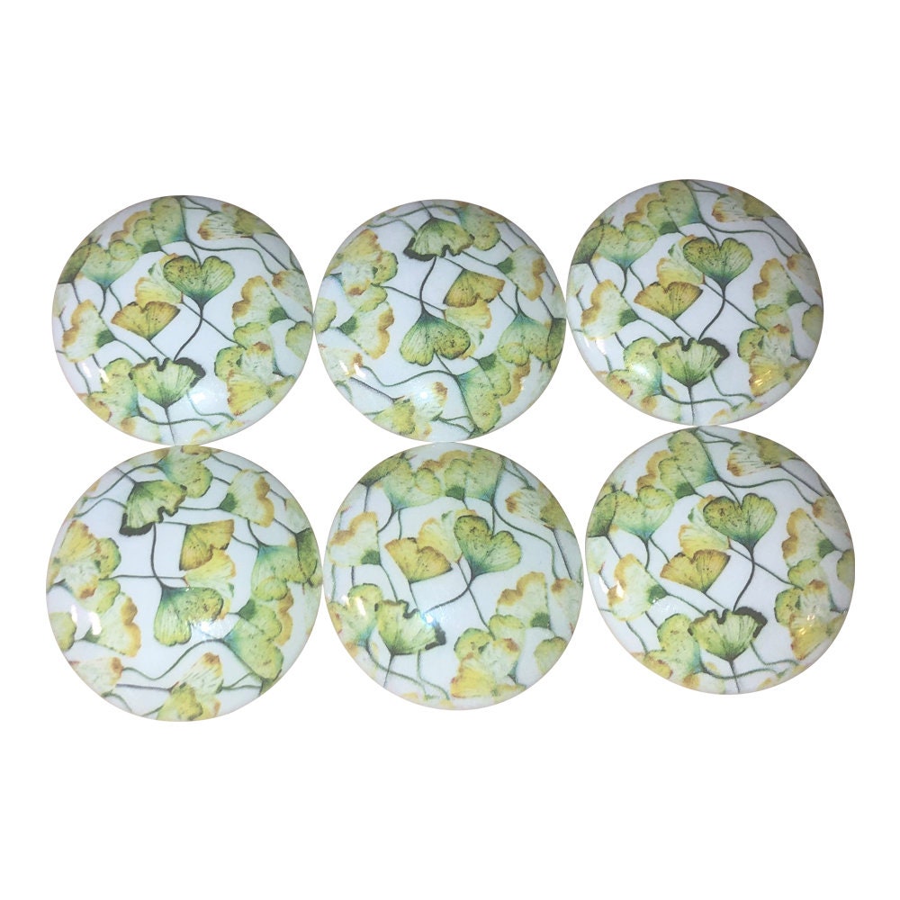 Set of 6 Ginko Leaves Wood Cabinet Knobs