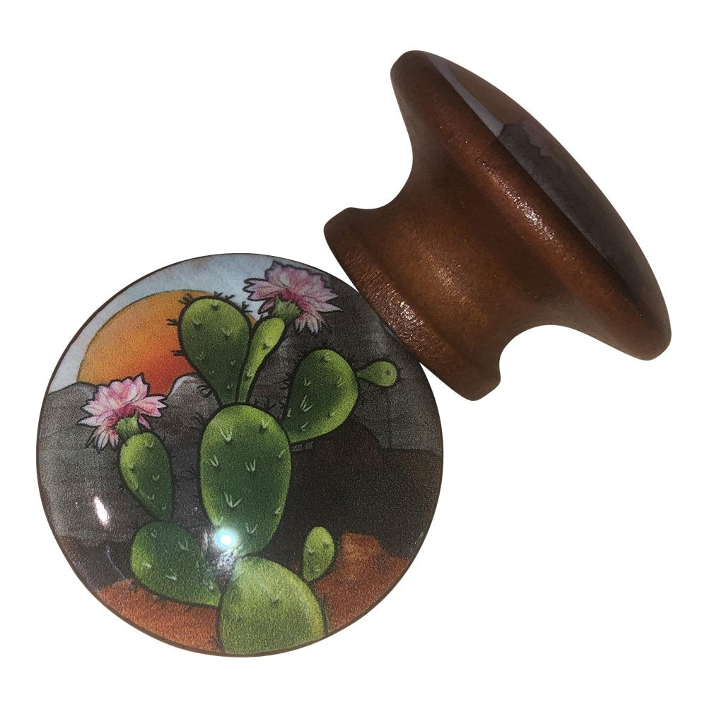 Set of 6 Sunrise Canyon Cactus Wood Cabinet Knobs