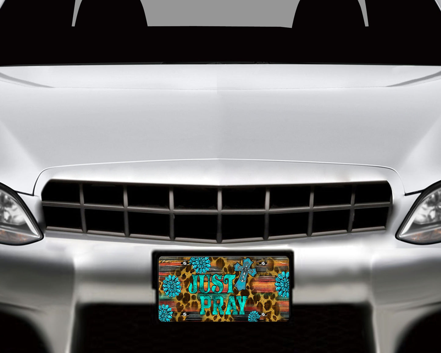 Turquoise Just Pray Aluminum Front License Plate