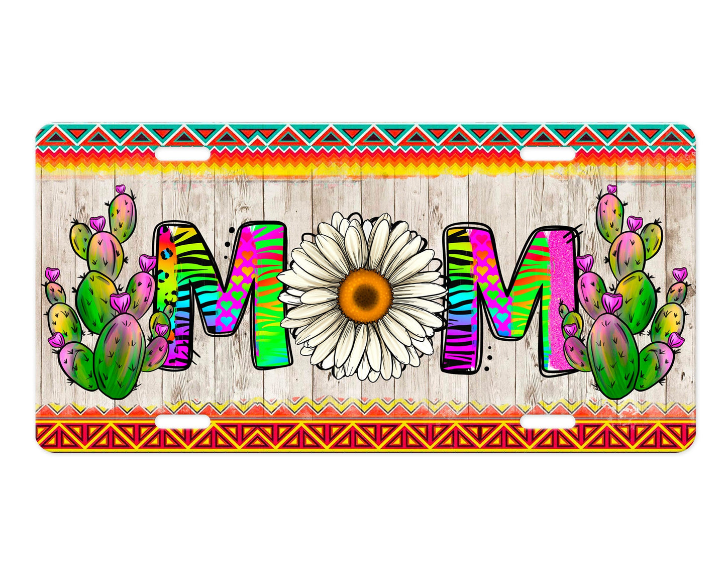 Cactus Mom Aluminum Front License Plate and Car Coaster Set