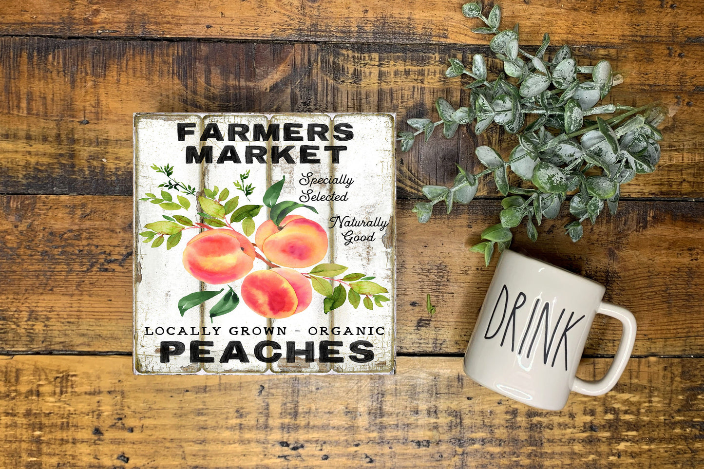 Farmers Market Peaches Handmade Wood  Mini Sign