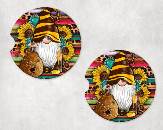 Set of 2 Honey Bee Gnome Sandstone Car Coasters