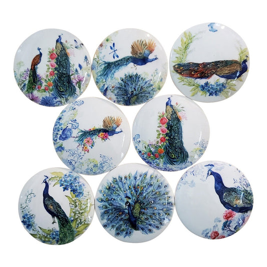 Set of 8 Peacock Fields  Wood Cabinet Knobs