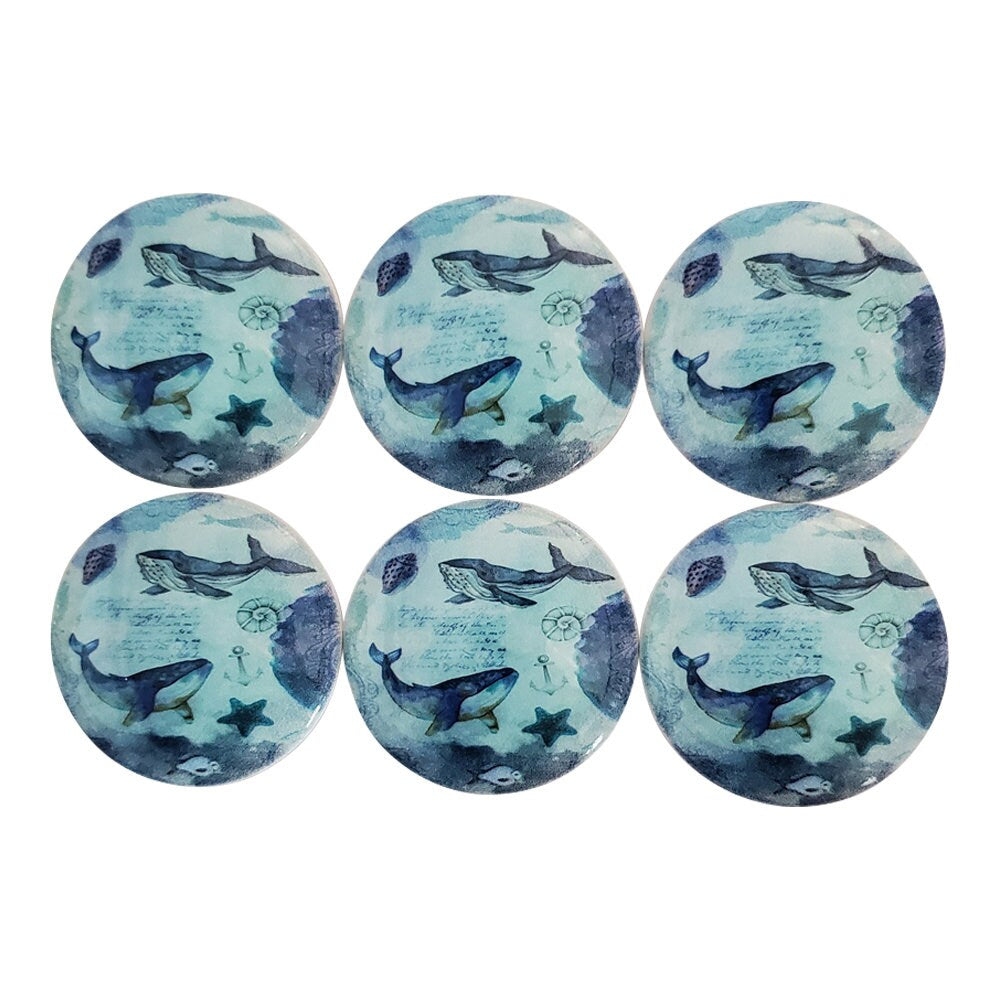 Set of 6 Whales Coastal Wood Cabinet Knobs