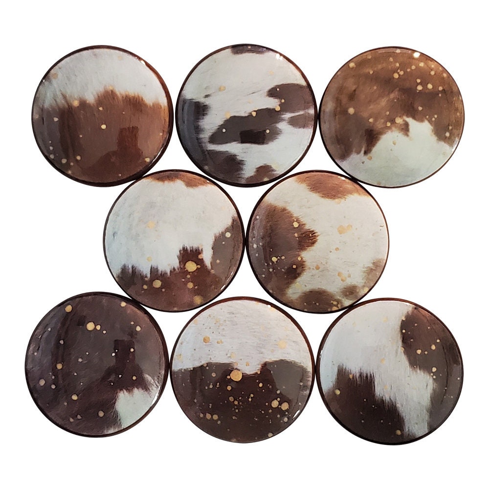 Set of 8 Gold Splatter Cowhide Print Wood Cabinet Knobs