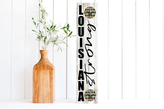 24 Inch (2 Foot Tall) Louisiana Strong Fleur de Lis Vertical Wood Print Sign