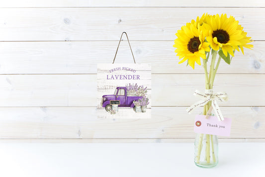 Fresh Picked Lavender Truck Printed Handmade Wood  Mini Sign