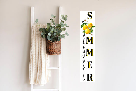 24 Inch (2 Foot Tall) Welcome Summer Lemon Bunch Vertical Wood Print Sign