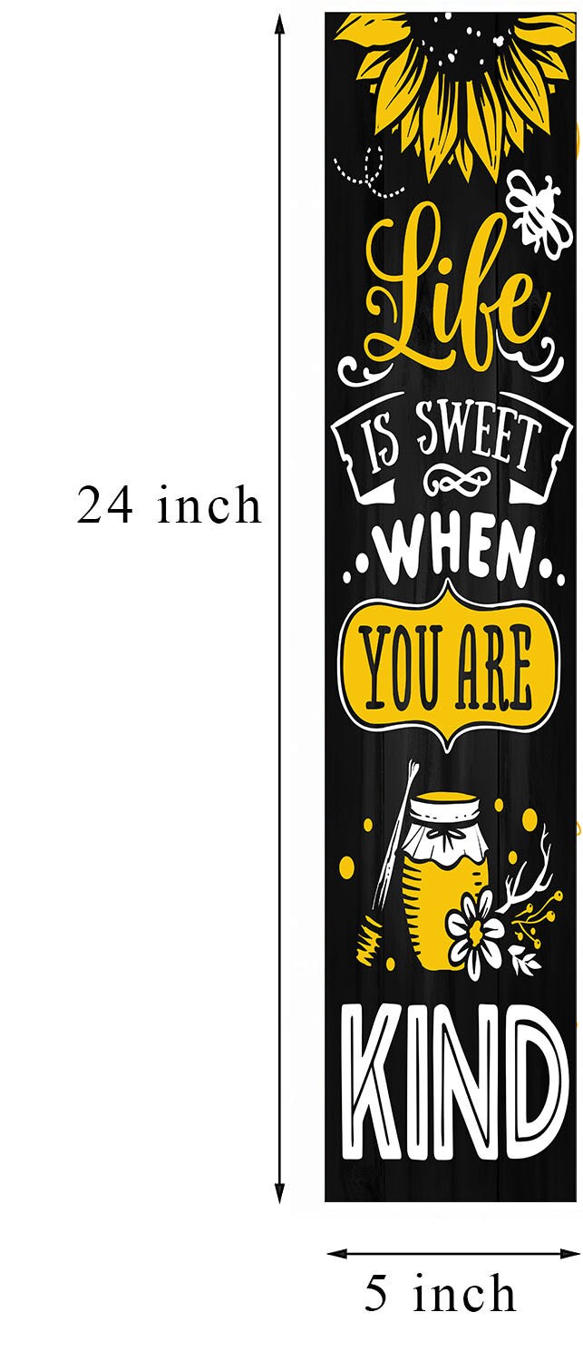 24 Inch (2 Foot Tall) Black or White Sunflower Life is Sweet Vertical Wood Print Sign