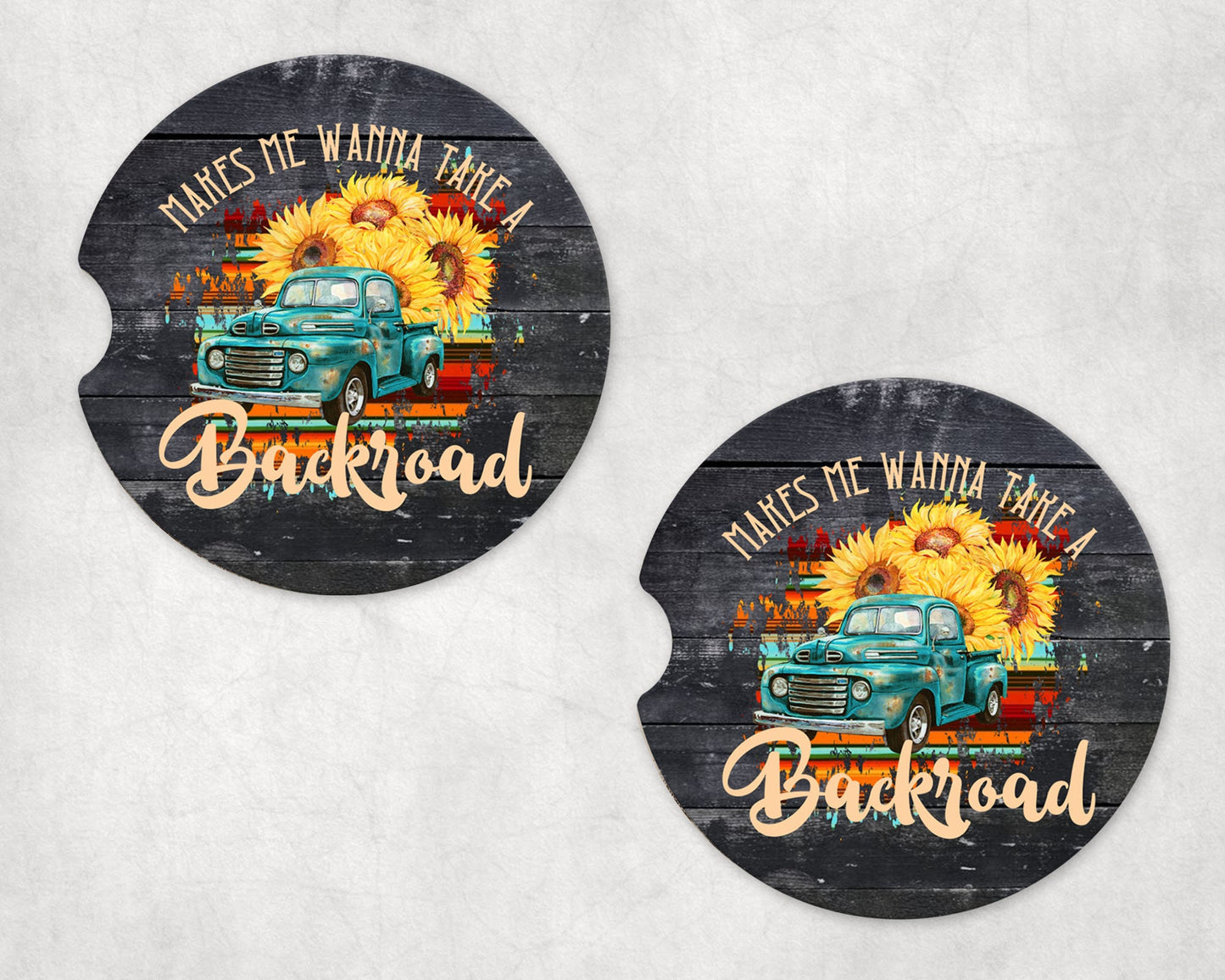 Set of 2 Take a Back Road Sandstone Car Coasters