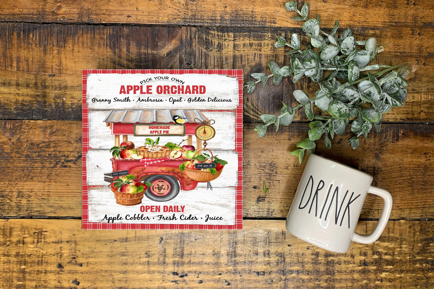 Apple Orchard Cart Printed Handmade Wood  Mini Sign