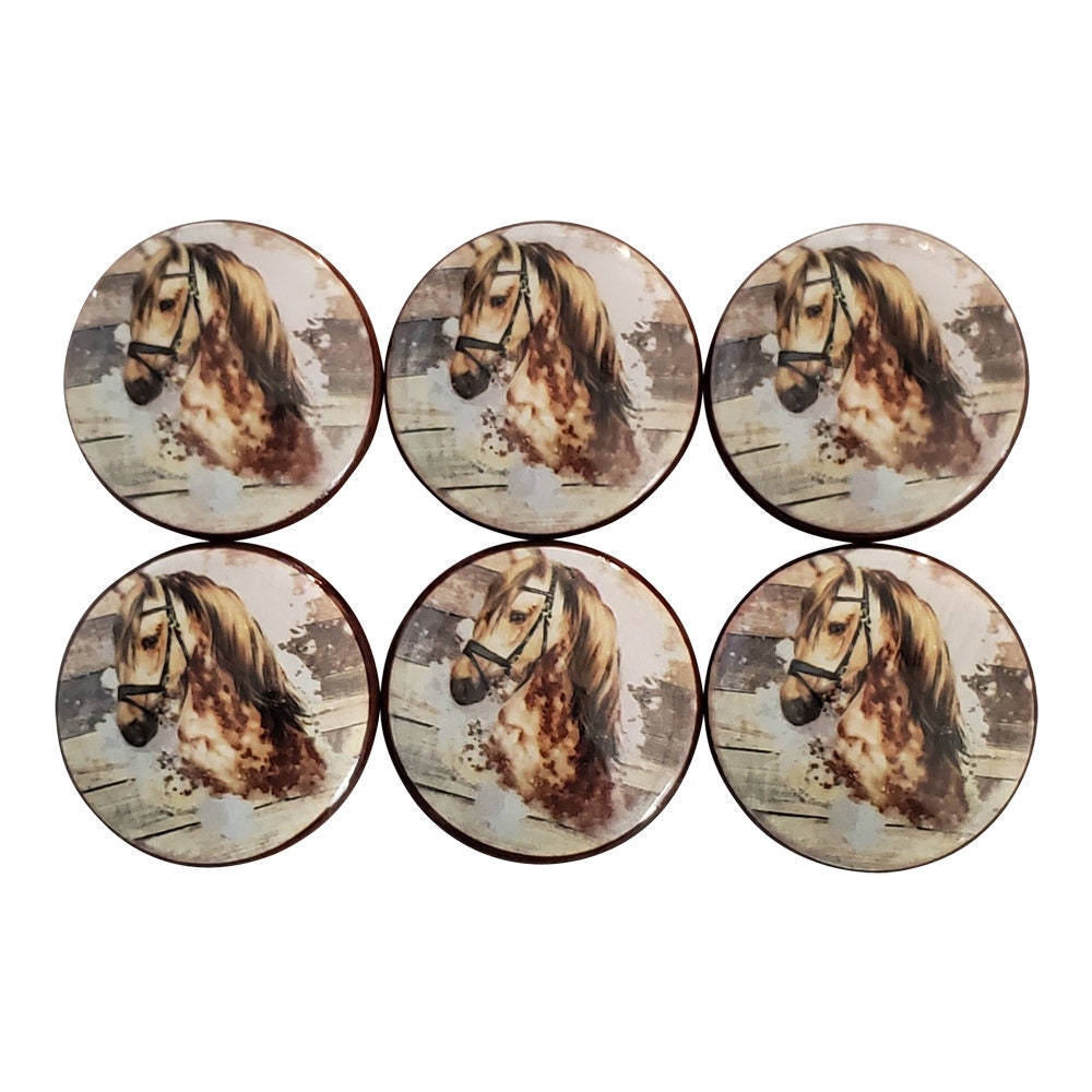 Set of 6 Horse Wood Cabinet Knobs