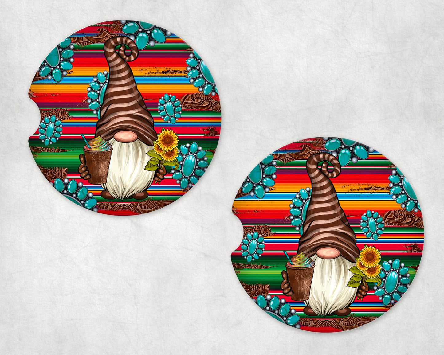 Set of 2 Coffee Gnome Sandstone Car Coasters