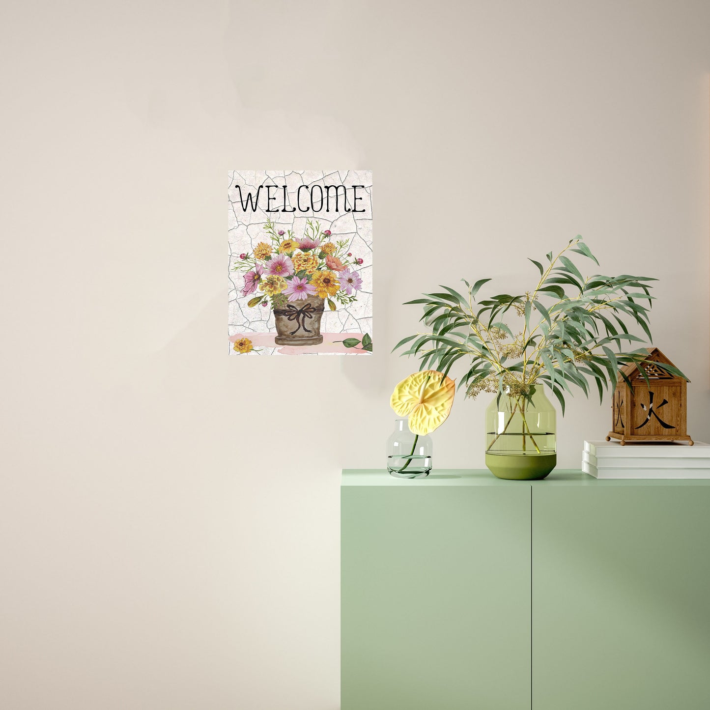 Welcome Flowers Printed Handmade Wood Sign