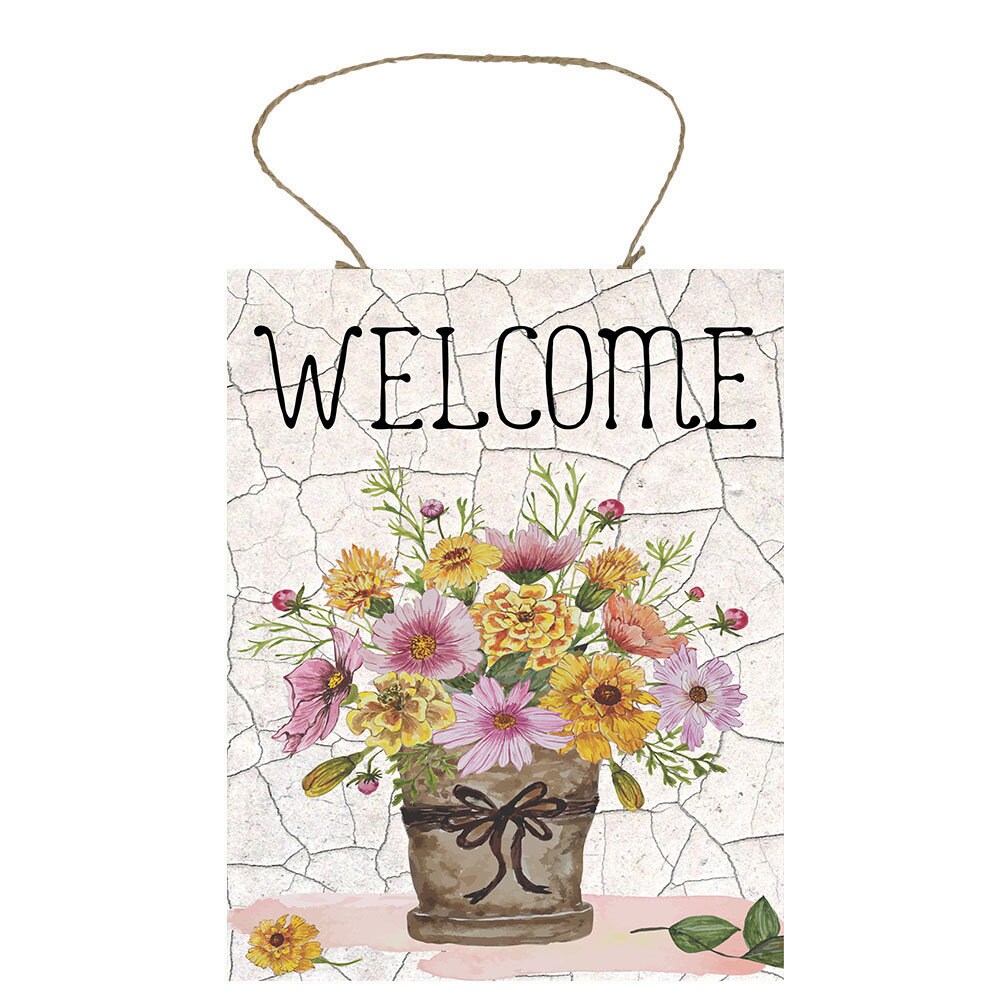 Welcome Flowers Printed Handmade Wood Sign