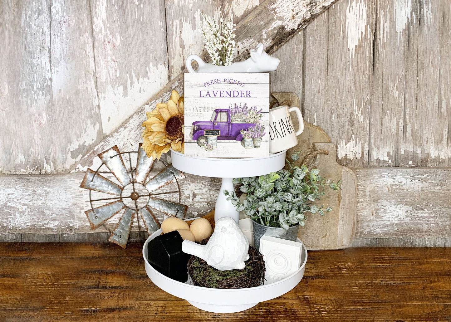 Fresh Picked Lavender Truck Printed Handmade Wood  Mini Sign