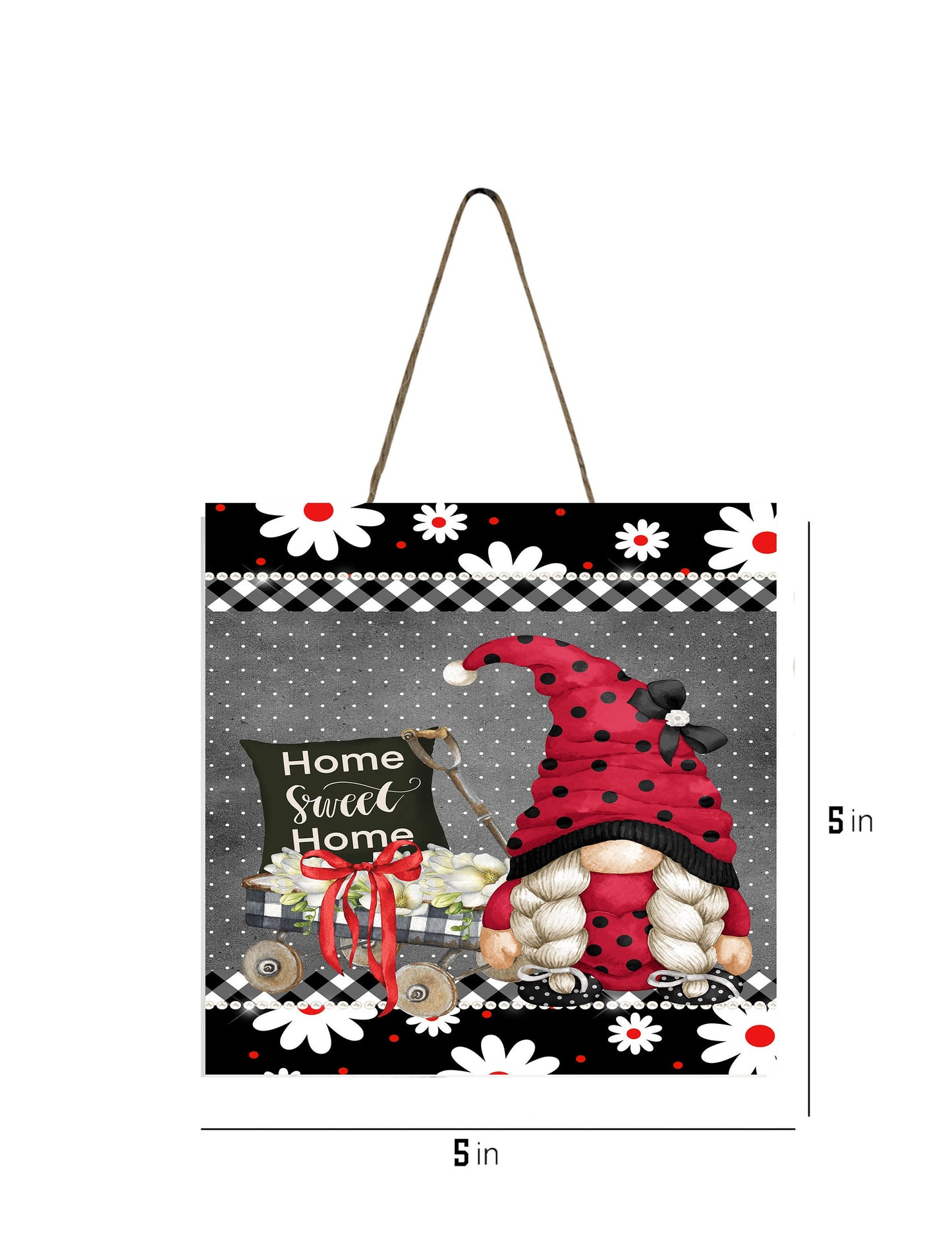 Home Sweet Home Ladybug Gnome Printed Handmade Wood  Mini Sign