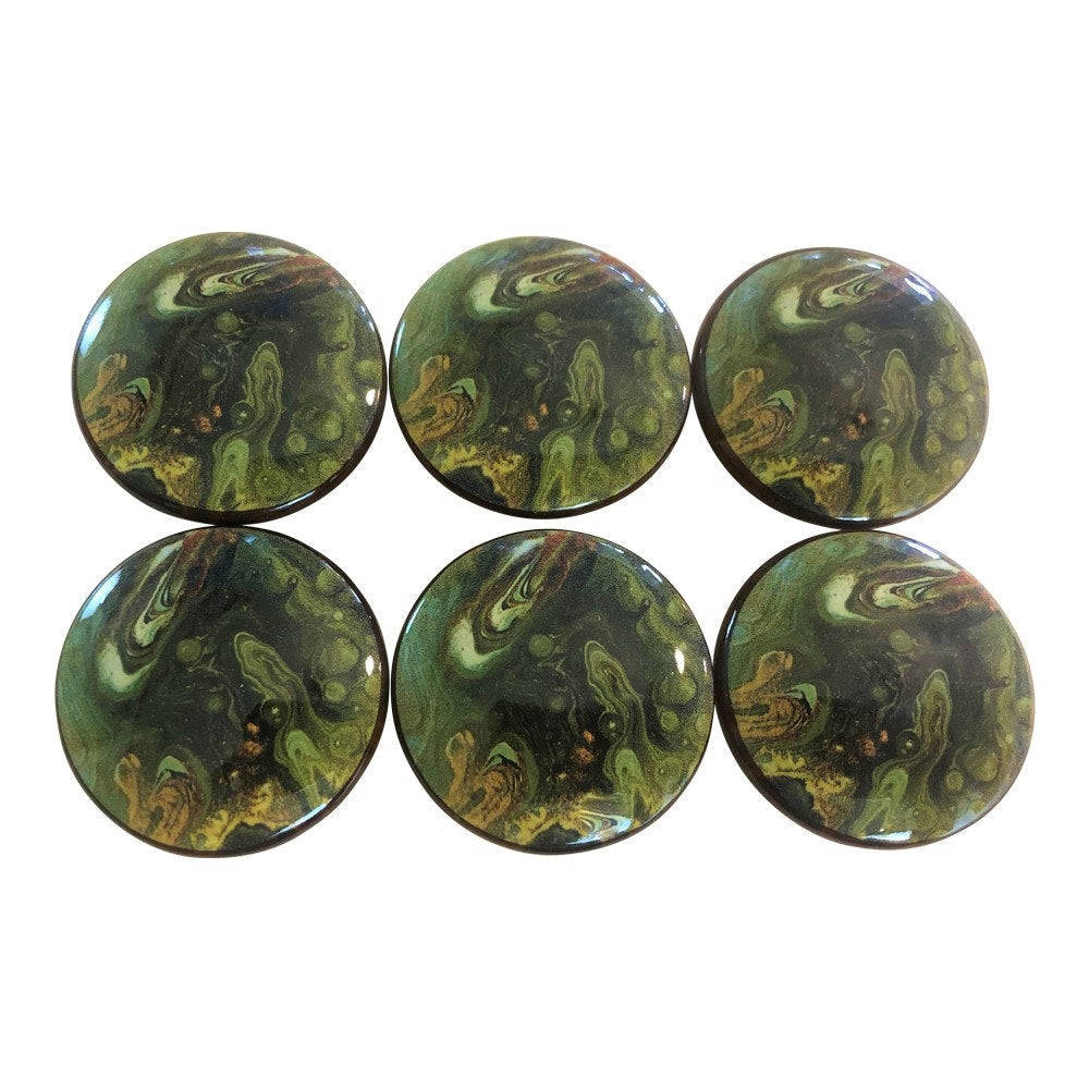 Set of 6 Green Earth Print Cabinet Knobs