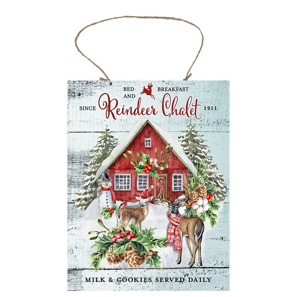 Reindeer Chalet Christmas Printed Handmade Wood Sign