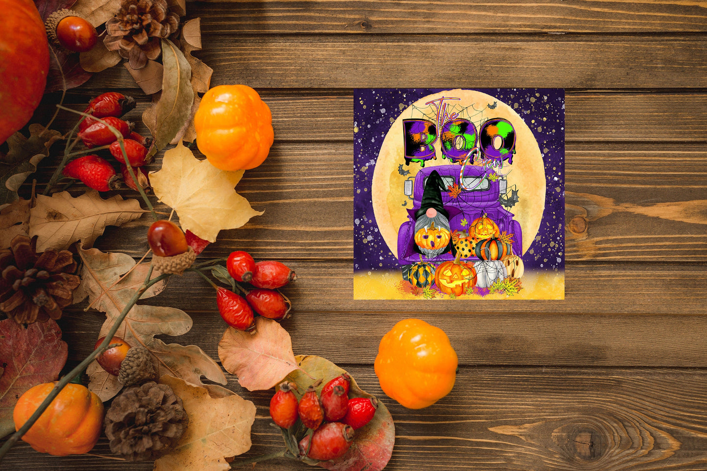 Boo Purple Truck Halloween Printed Handmade Wood  Mini Sign