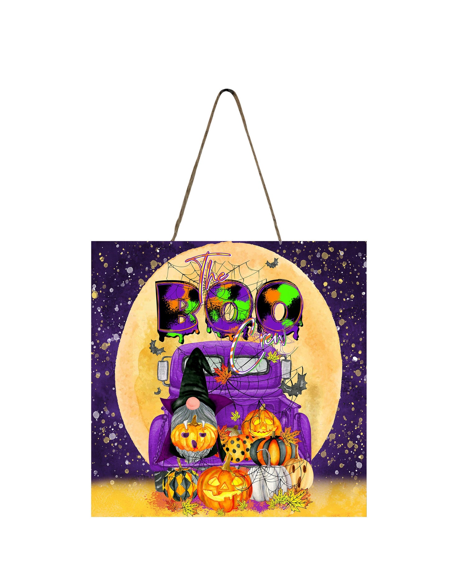 Boo Purple Truck Halloween Printed Handmade Wood  Mini Sign