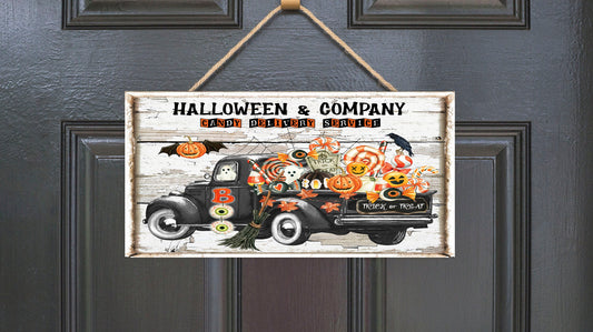 Halloween and Co Delivery Service Printed Handmade Wood Sign (10" x 5")