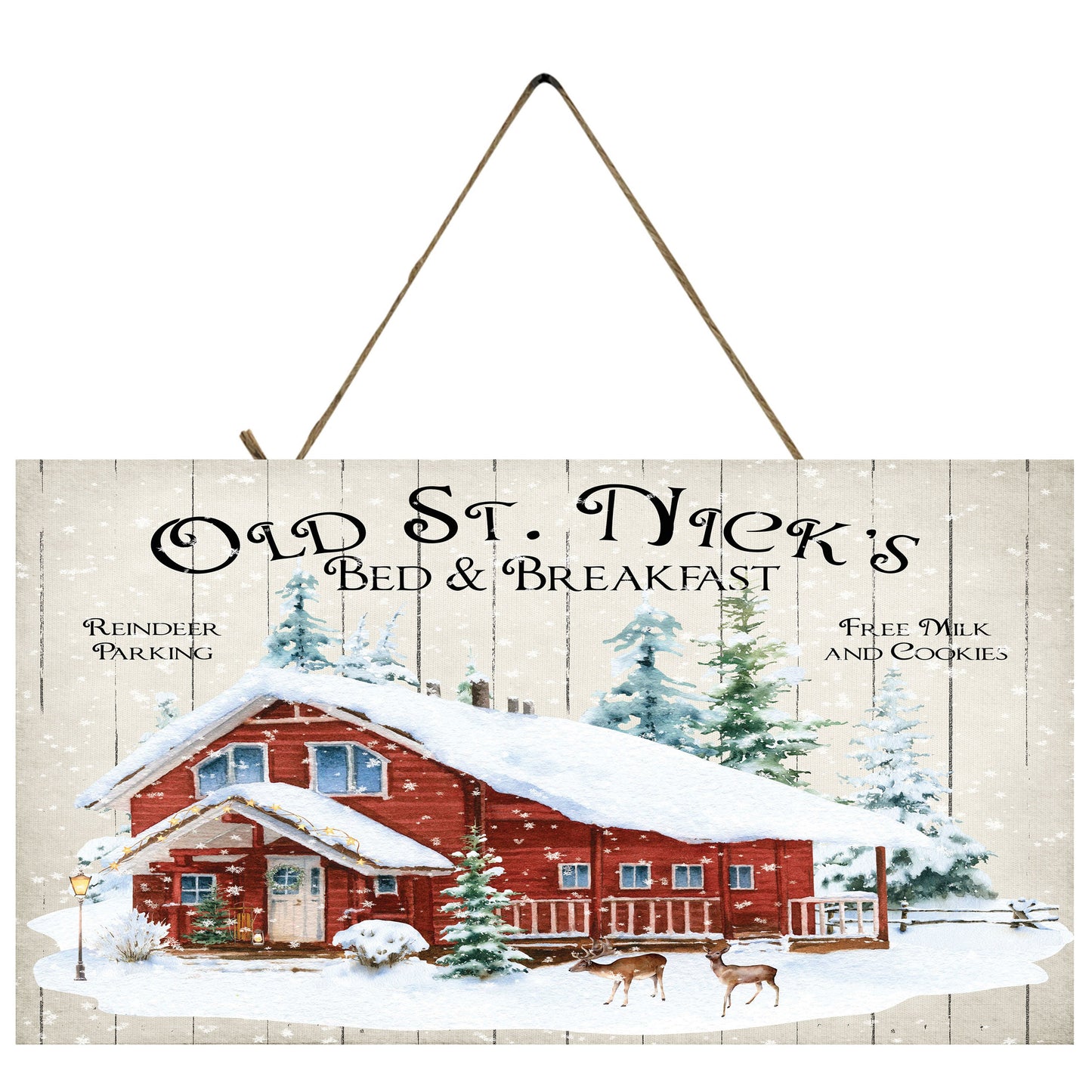 Old St. Nick Bed and Breakfast Letrero de madera hecho a mano impreso navideño