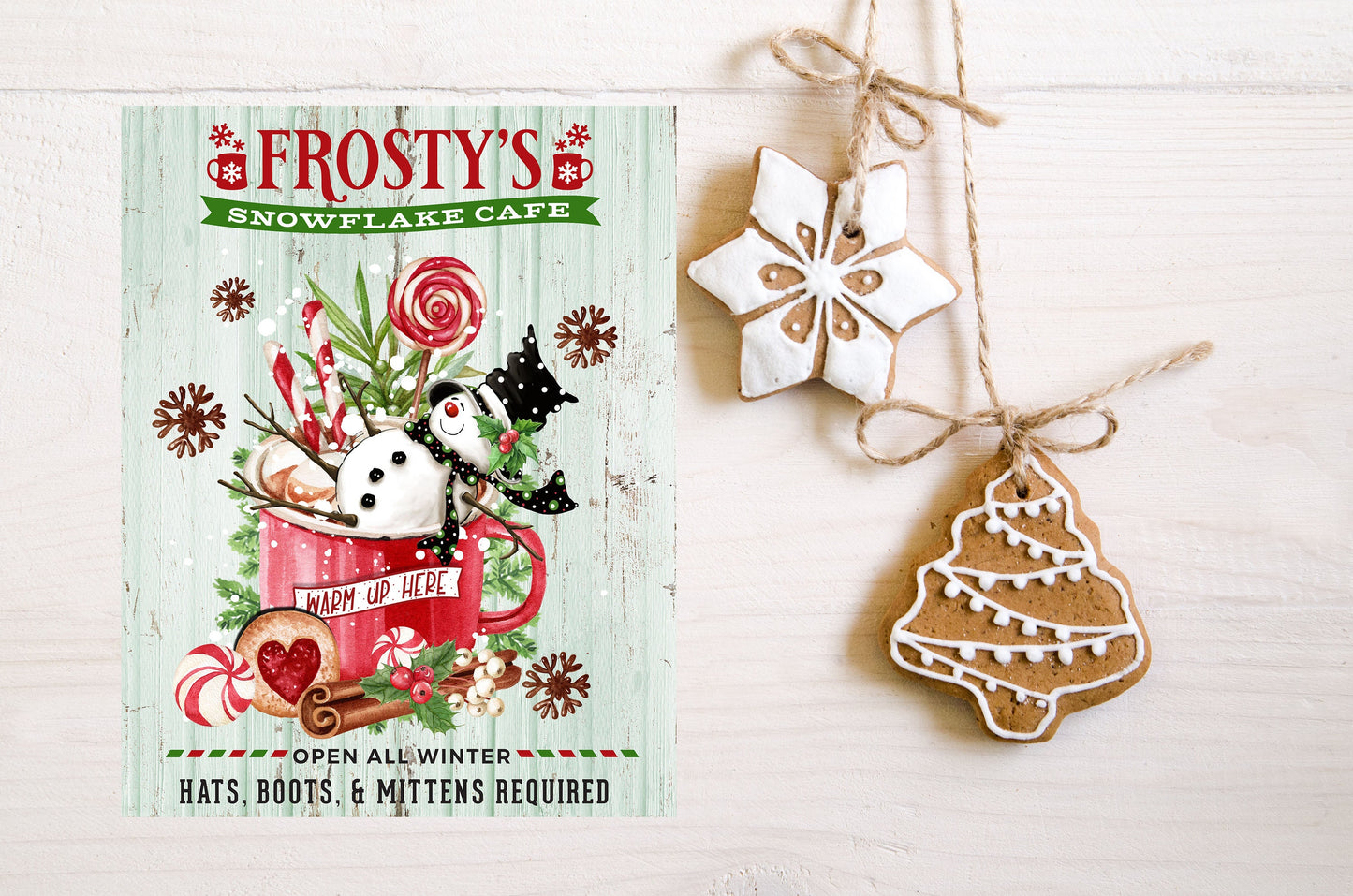 Frosty's Snowflake Cafe Christmas Printed Handmade Wood Sign