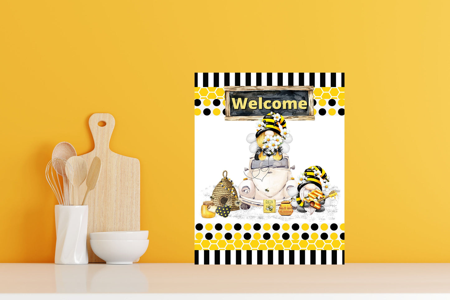 Welcome Bee Gnomes Printed Handmade Wood Sign