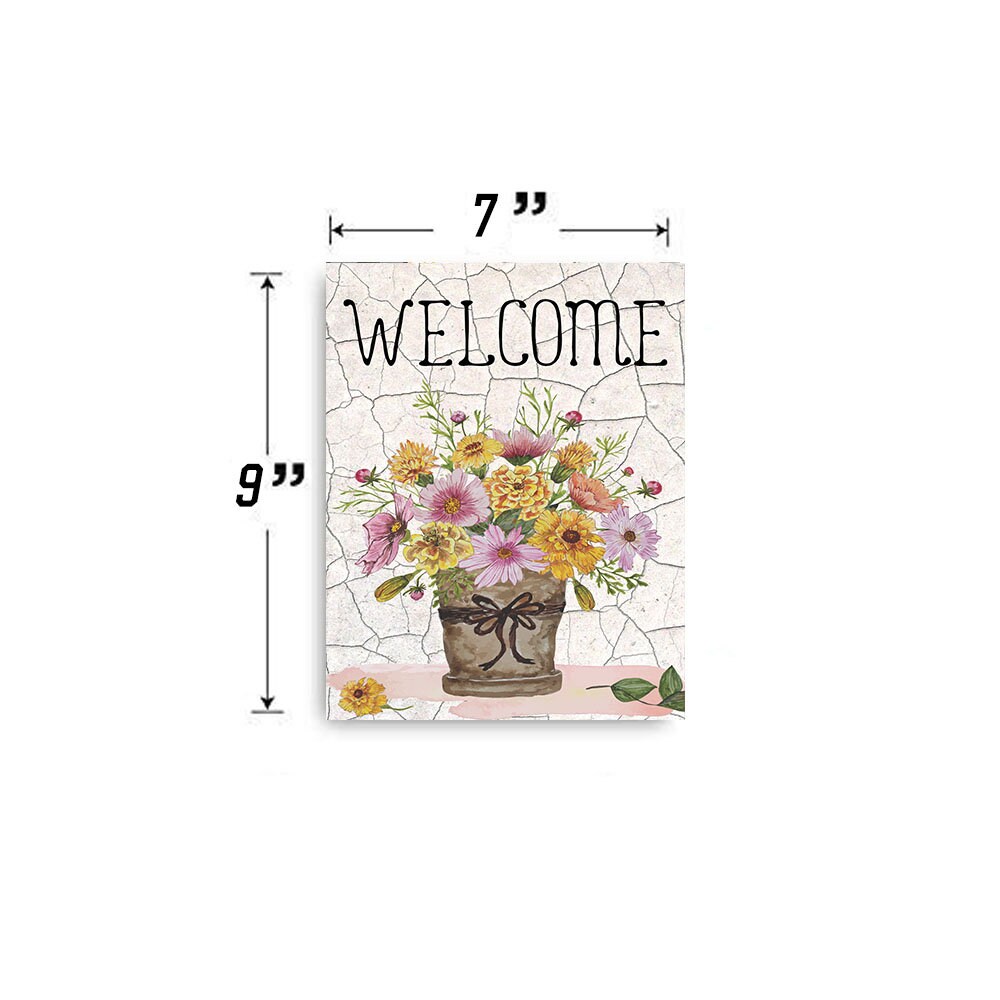 Welcome Flowers Printed Handmade Wood Sign