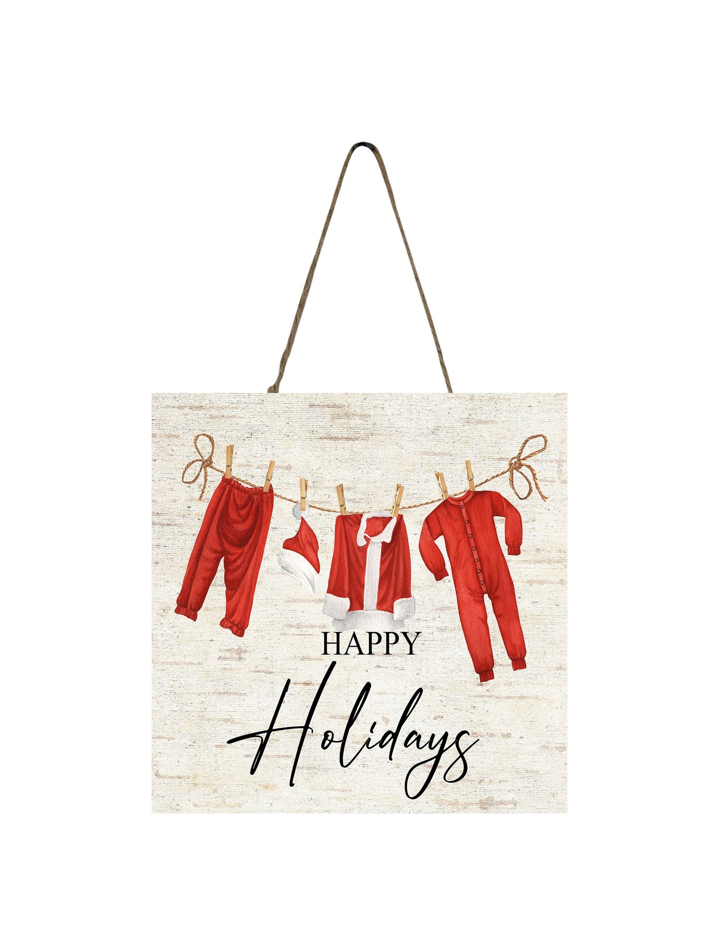 Happy Holidays Santa Laundry Christmas Printed Handmade Wood Christmas Ornament Mini Sign (5" x 5")